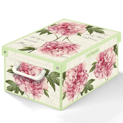 Lavatelli: Storage Box: Small - Peony - Lid & Side Handles, Decorative Cardboard Organizer