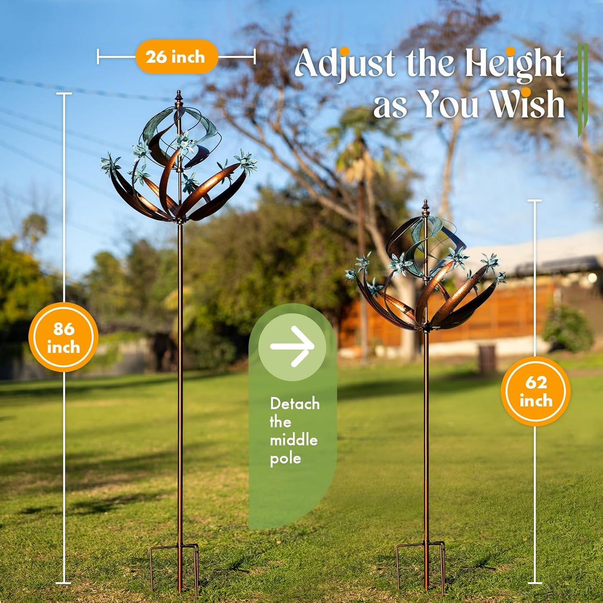 Wind Spinners Outdoor Metal - 86" Height Extra Large Kinetic Wind Spinner Sculpture for Yard and
