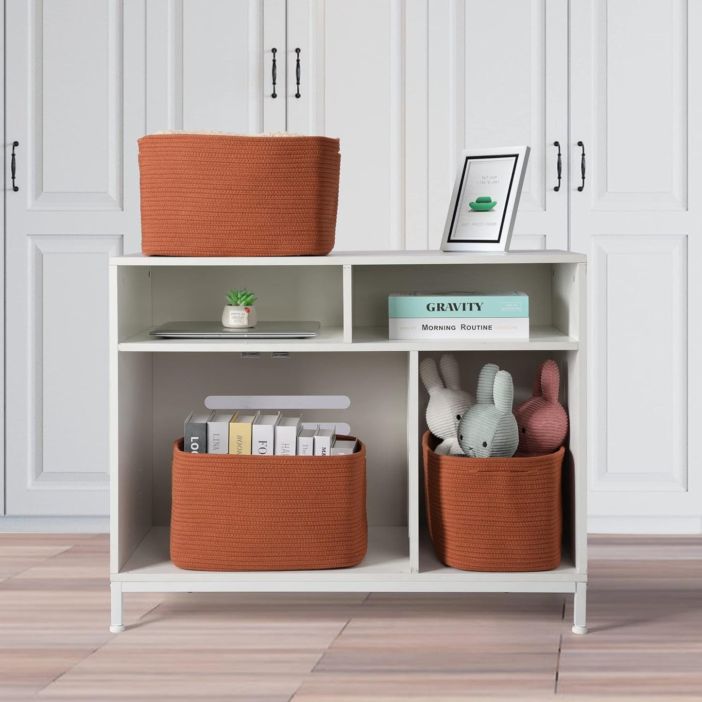Cotton Rope storage Basket Bins Woven Basket for Organizing Shelves Rectangle Decorative Baskets