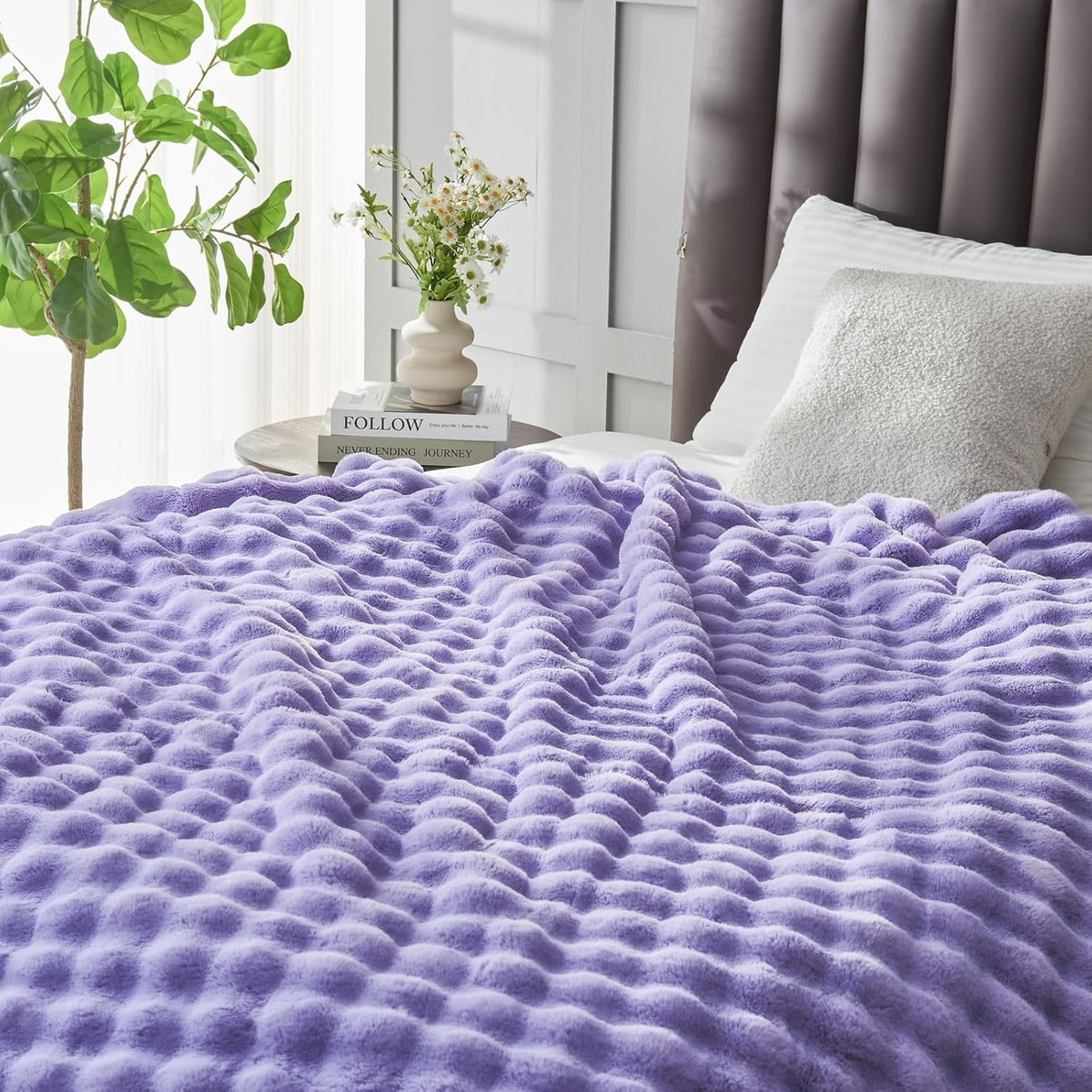 NEWCOSPLAY Faux Fur Throw Blanket Lavender Bubble Blanket Thick Warm Soft for Couch Sofa Bed 550GSM