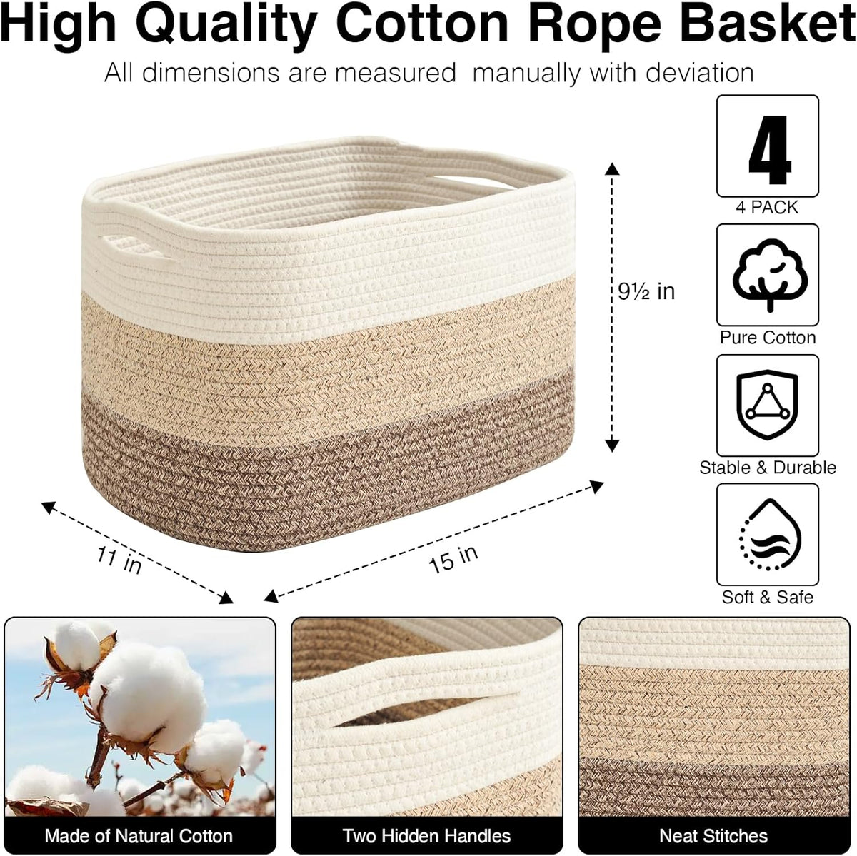 Storage Baskets for Organizing & Shelves, Woven Cotton Rope Organization Bins for Dog Toys
