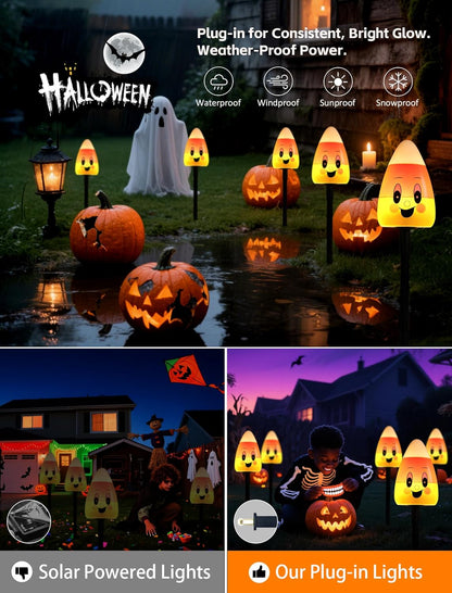 5 Pack Enchanting Candy Corn Pathway Lights Outdoor, UL Certified Plug-in Halloween Decorations
