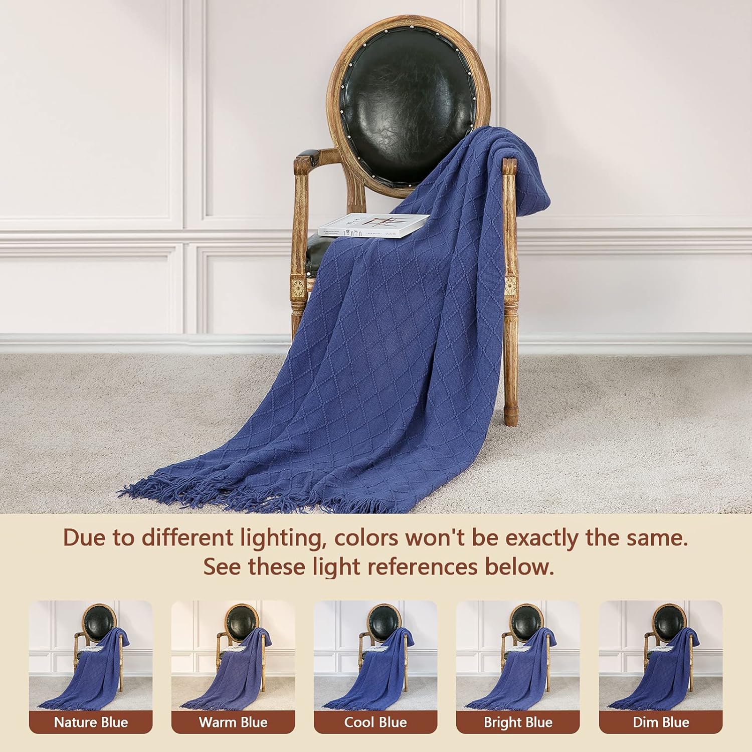 inhand Navy Blue Throw Blanket for Couch and Bed, Soft Living Room Home Decor Knitted Blanket with