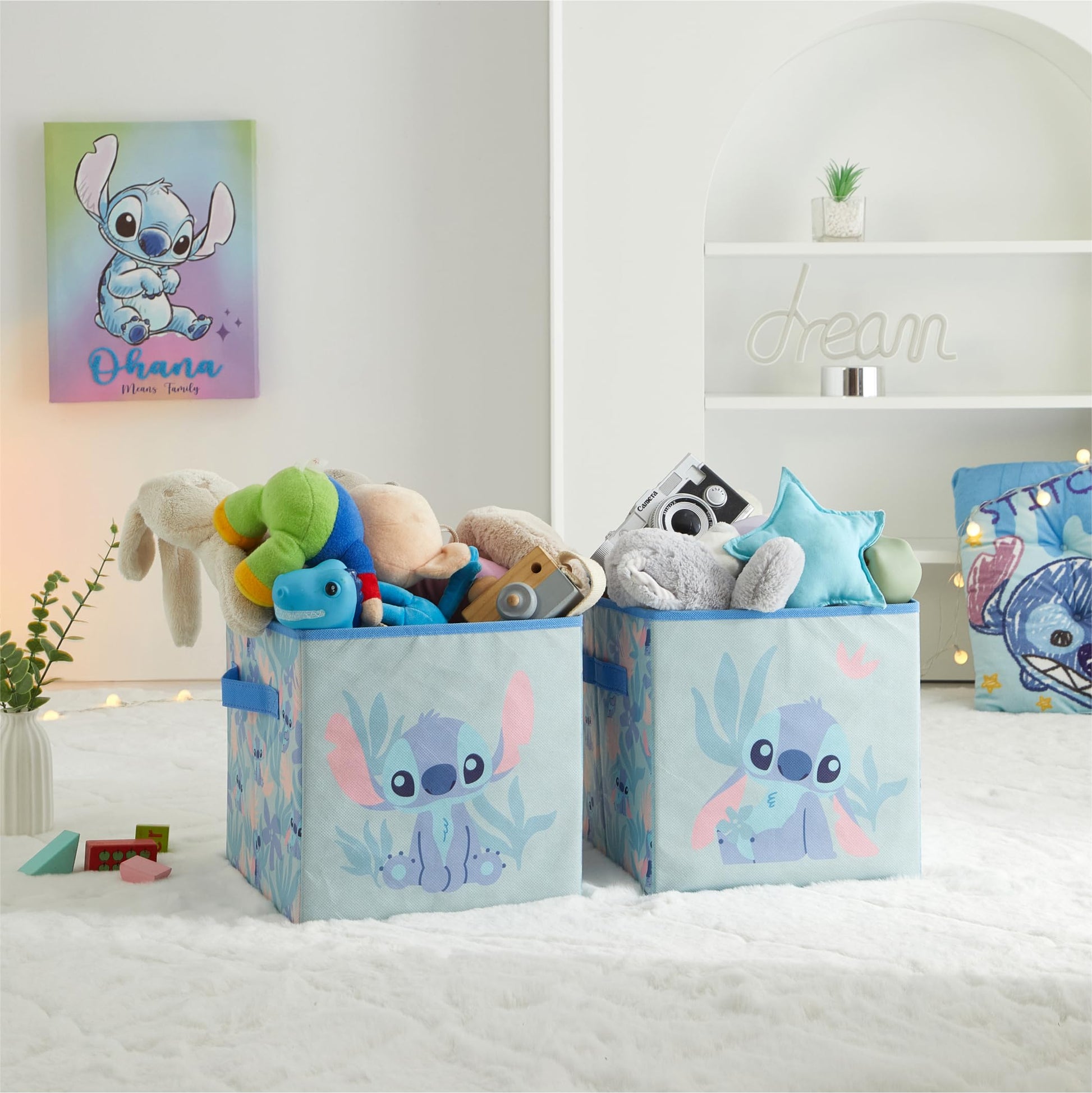 Stitch Storage Cubes Set of 2 Durable Fabric Bins with Handles, 10"x10"x10" Collapsible Cube
