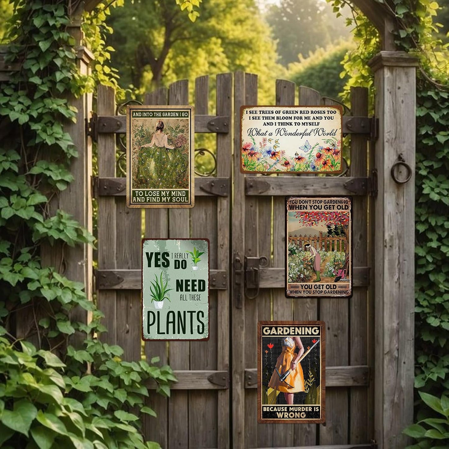 5 Pack Garden Signs Vintage Metal Tin Signs For Outside Garden Signs Decorative Outdoor Plant Lover