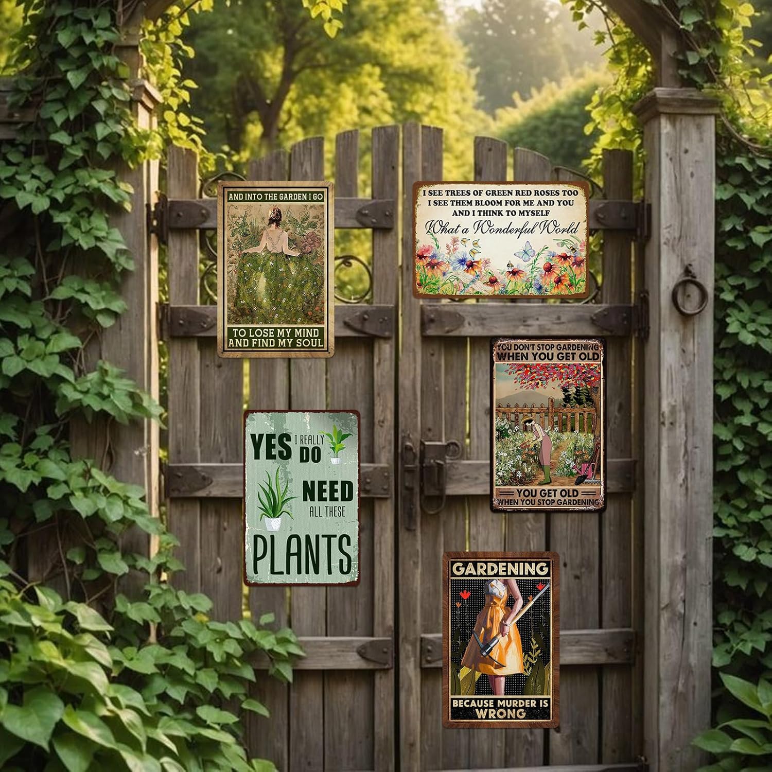 5 Pack Garden Signs Vintage Metal Tin Signs For Outside Garden Signs Decorative Outdoor Plant Lover