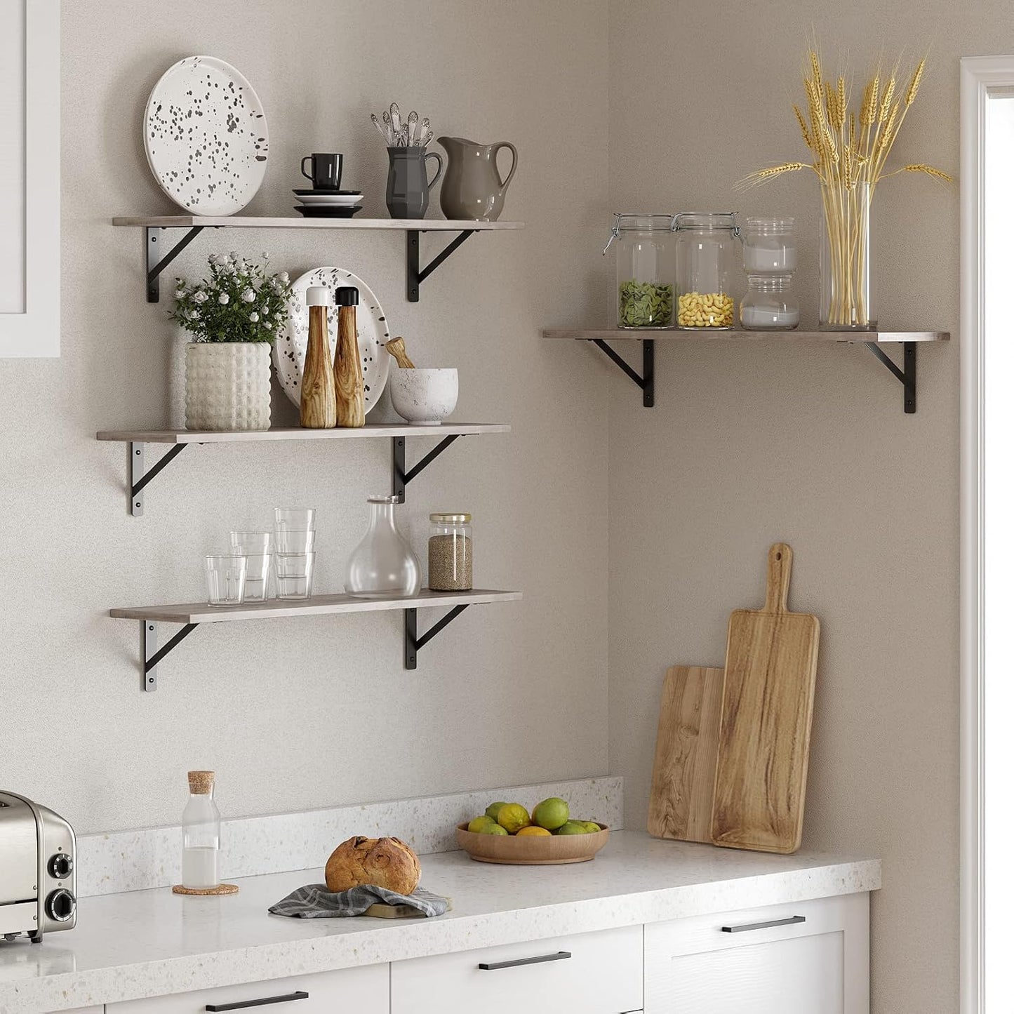 DINZI LVJ Wall Shelves, 23.6 x 7.9 x 6.1 Inch Floating Shelves for Wall, Set of 2, Easy-to-Install