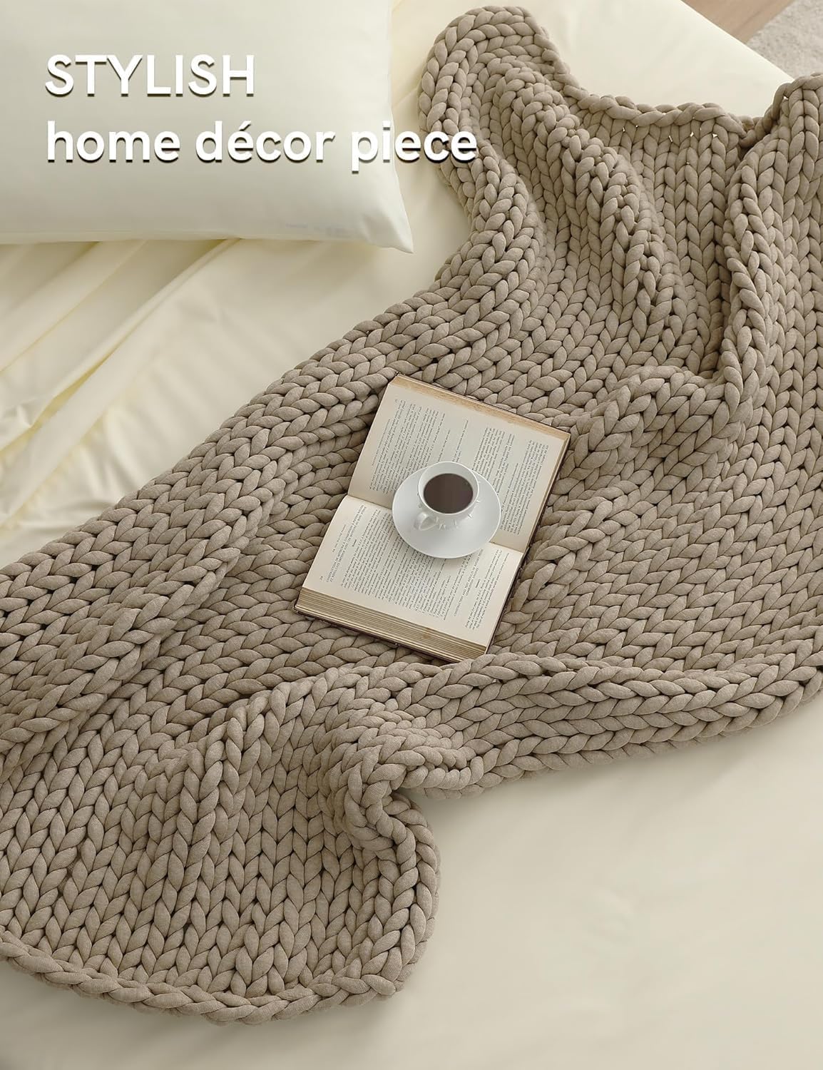 YnM Chunky Throw Blanket, Medium-Weight, Hand Knitted, Skin Friendly, Ventilated and Breathable