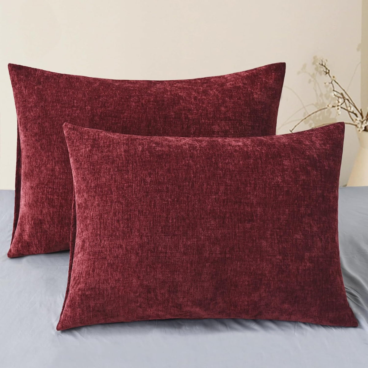CaliTime Throw Pillow Covers Decorative 20 X 26 Inches Pack of 2 Cozy Chenille Standard Pillow