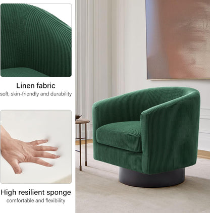 Swivel Barrel Accent Chair, Modern Round Corduroy Fabric Arm Chair for Living Room, Bedroom, Comfy
