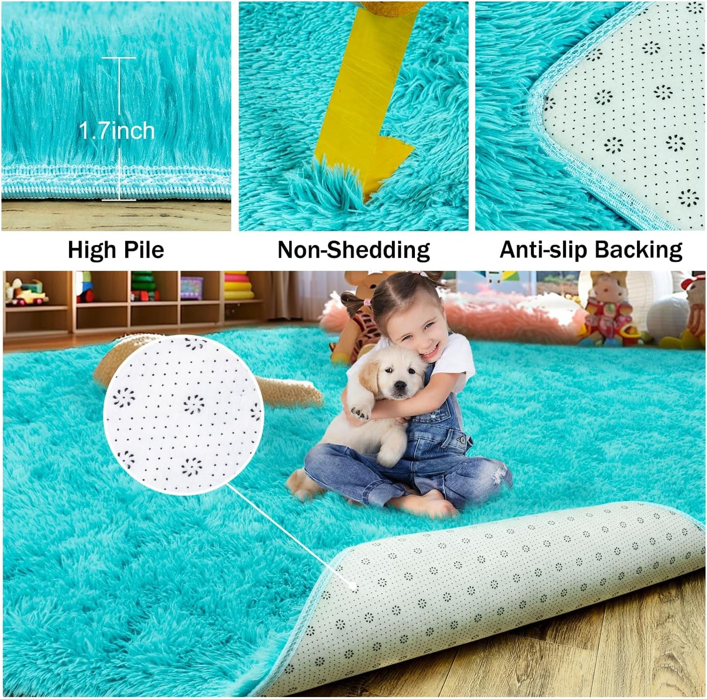 Rezutan Modern Shaggy Area Rug - Super Soft Fluffy Living Room Bedroom Rug for Kids Nursery