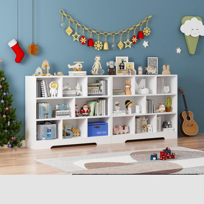 Book Shelf Set of 2, 8 Cubes Storage Organizer, 3-Tier Open Shelf Wooden Bookcase, Freestanding