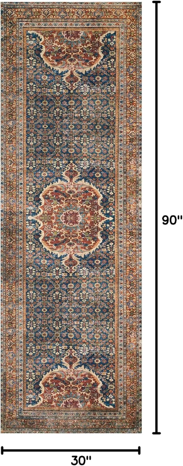 Loloi Layla Collection LAY-09 Cobalt Blue/Spice 2'-6" x 7'-6" .13" Thick Runner Rug, Soft, Durable