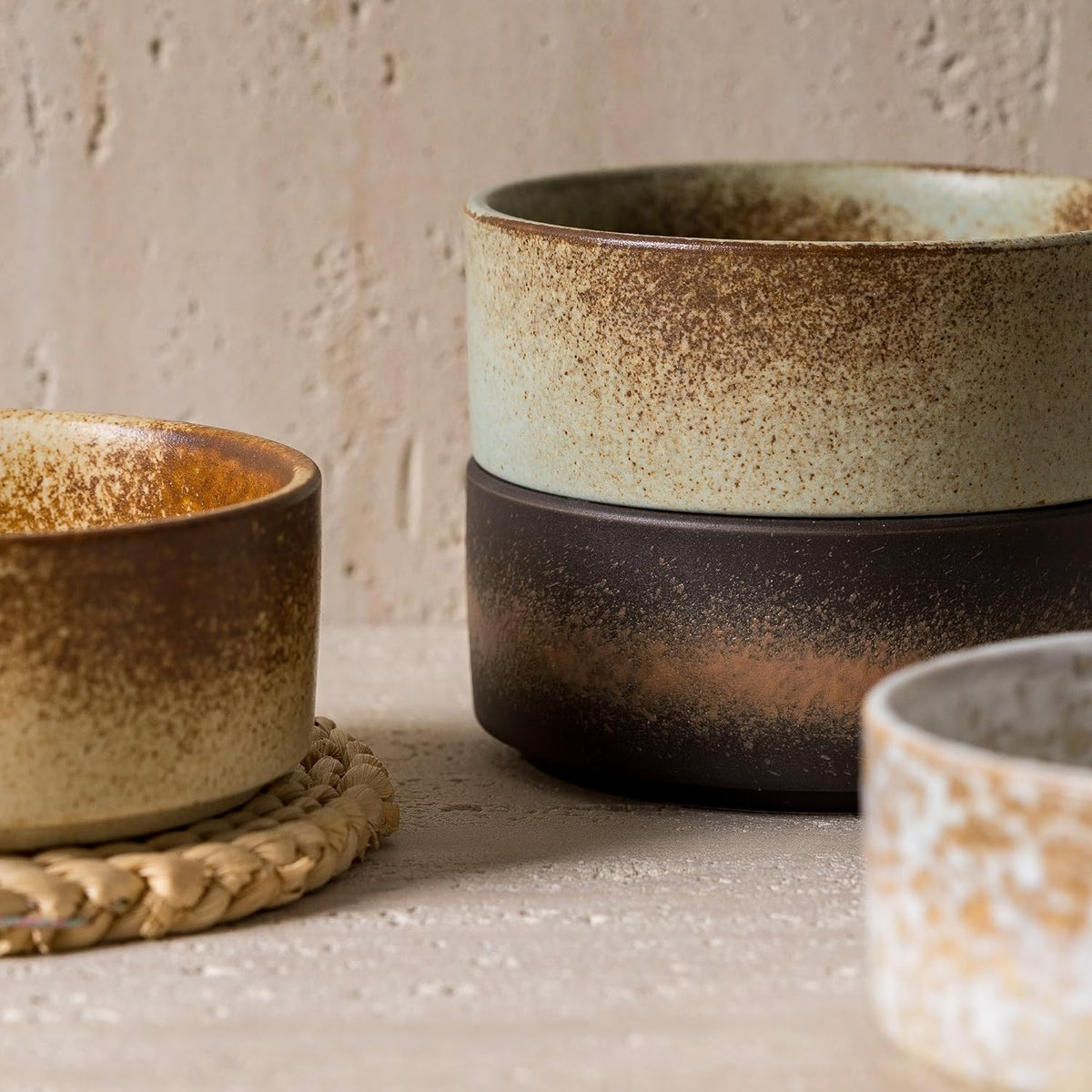 Ceramic Bowl Sets of 4, 4.5 Inches Mix Color, Small Bowls Set Farmhouse Vintage Color Bowls for
