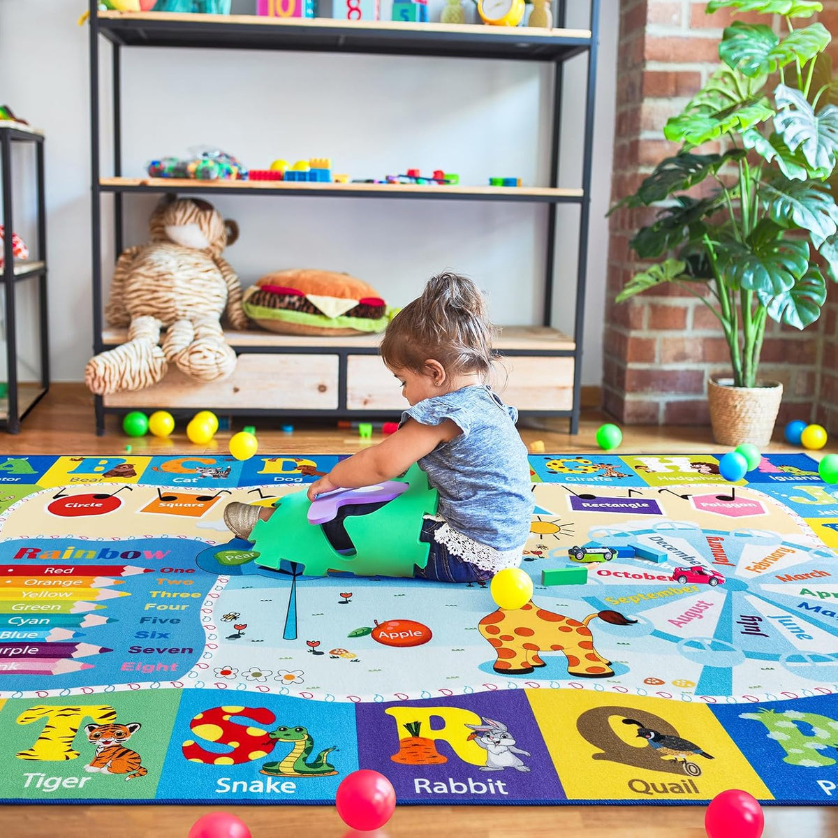 Kids Rugs for Playroom Washable, Educational and Fun Learning Rugs with ABC Alphabet Animals