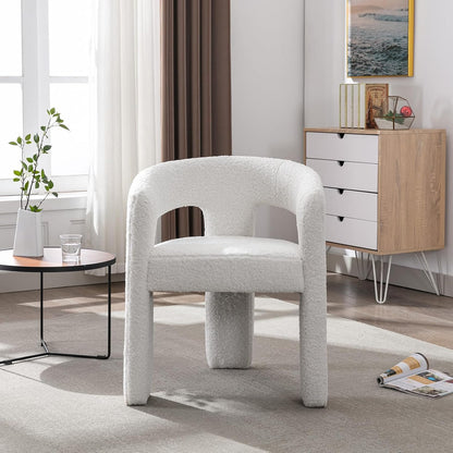 White Boucle Dining Chairs Set of 4, Modern Barrel Dining Room Chairs Upholstered Faux Fur Accent