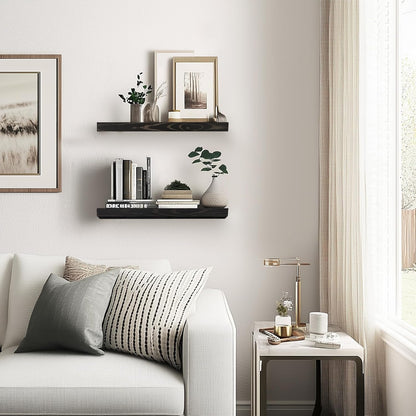 Floating Wall Shelves - 16"x6.8"x1.2" Sturdy Rustic Black Solid Wood Shelves for Storage and Décor