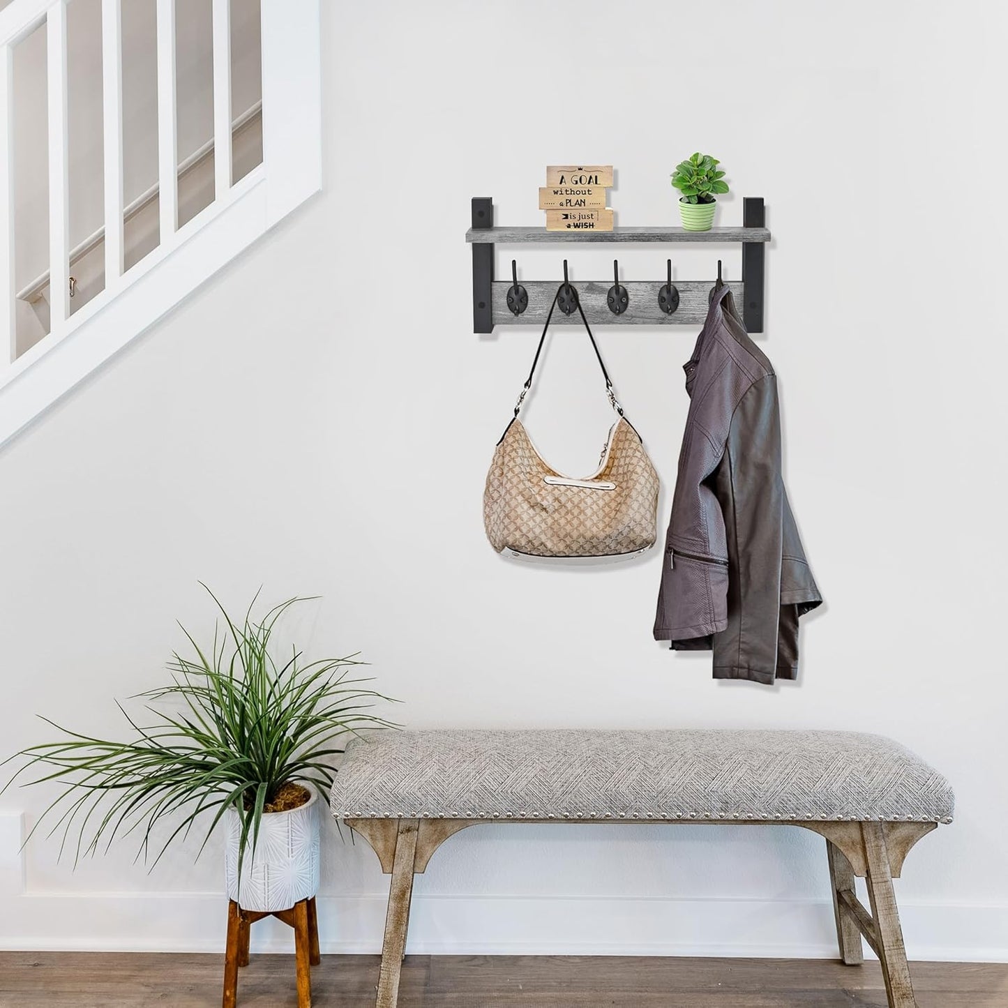 Sorbus Coat Hooks Wall Mount with Shelf – 16 Inch Coat Rack Wall Mount with 5 Heavy Duty Hooks