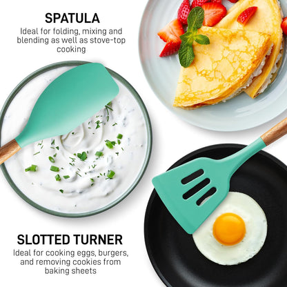 Zulay Kitchen Non-Stick Cooking Utensils Set with Authentic Acacia Wood Handles – 5-Piece Durable &