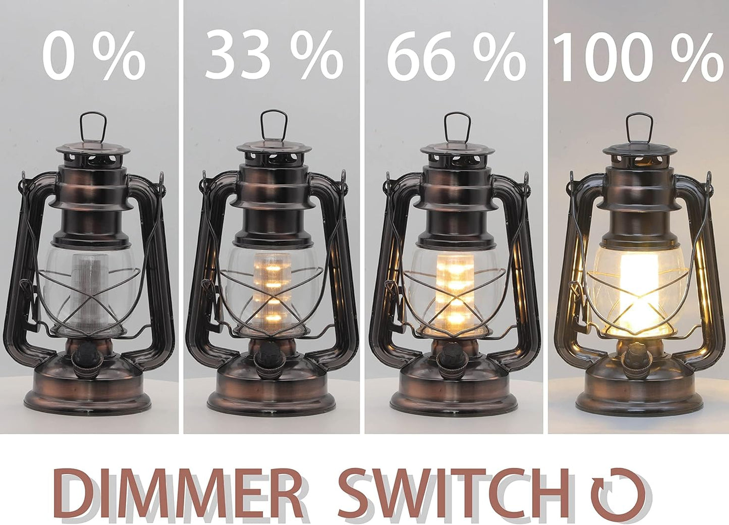 YAKii LED Vintage Lantern Metal Hanging Hurricane 12 LED Dimmer Switch Warm White Battery Operated