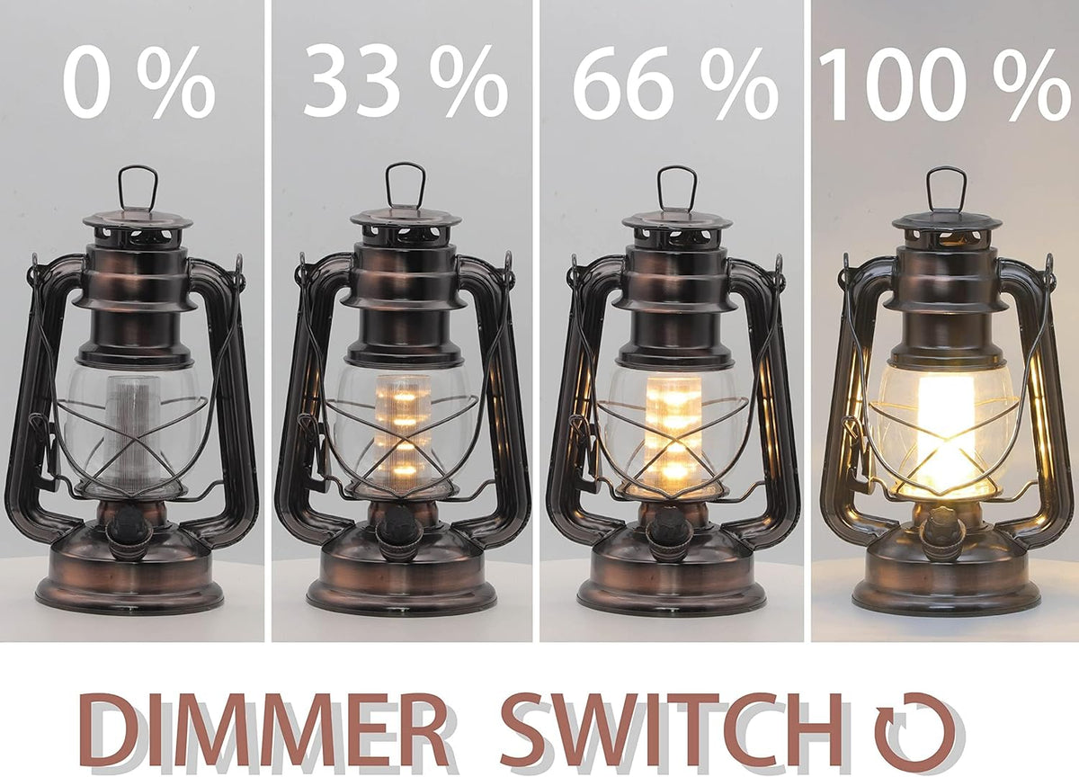 YAKii LED Vintage Lantern Metal Hanging Hurricane 12 LED Dimmer Switch Warm White Battery Operated