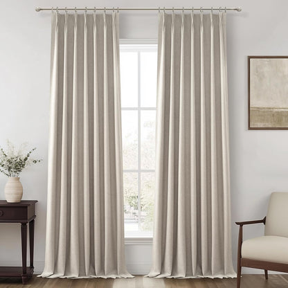 Grey Flax Beige 120 Inch Length Linen Pinch Pleated Viral Thick 10 ft Curtains Blackout & Drapes 2
