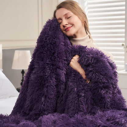 GONAAP Fuzzy Faux Fur Throw Blanket Twin Size Purple Super Soft Cozy Plush Fuzzy Shaggy Blanket for