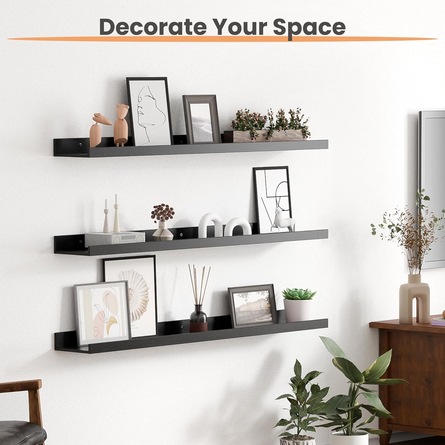 upsimples Floating Shelves for Wall, Wall Shelves for Decor Storage Set of 6, Wall Mounted Wood