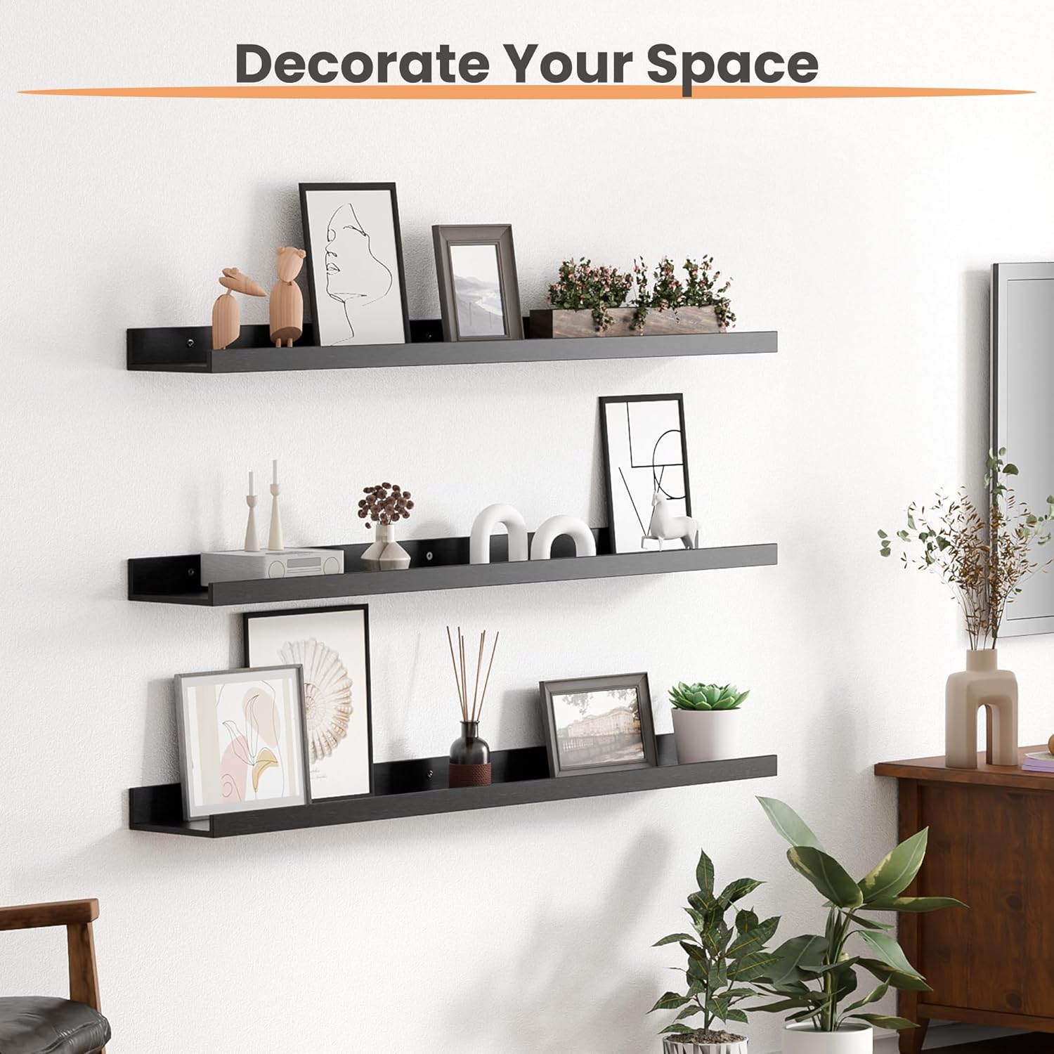 upsimples Floating Shelves for Wall, Wall Shelves for Decor Storage Set of 6, Wall Mounted Wood