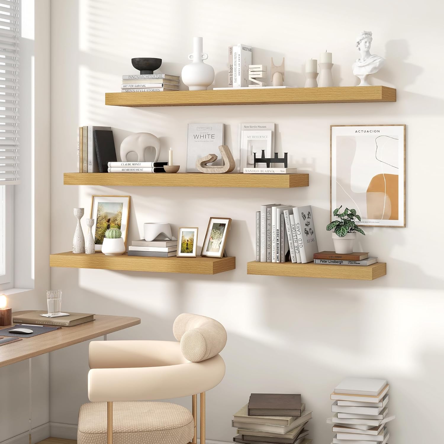Heimlove 24 inch Floating Shelves for Wall,9.3 inch deep Bathroom Over Toilet Shelf,Wall Mounted