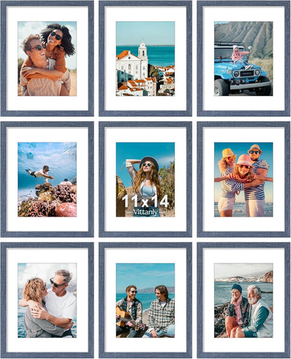 Vittanly 11x14 Picture Frames Set of 9, Shatter Resistant Plexiglass, Display 8x10 Pictures with