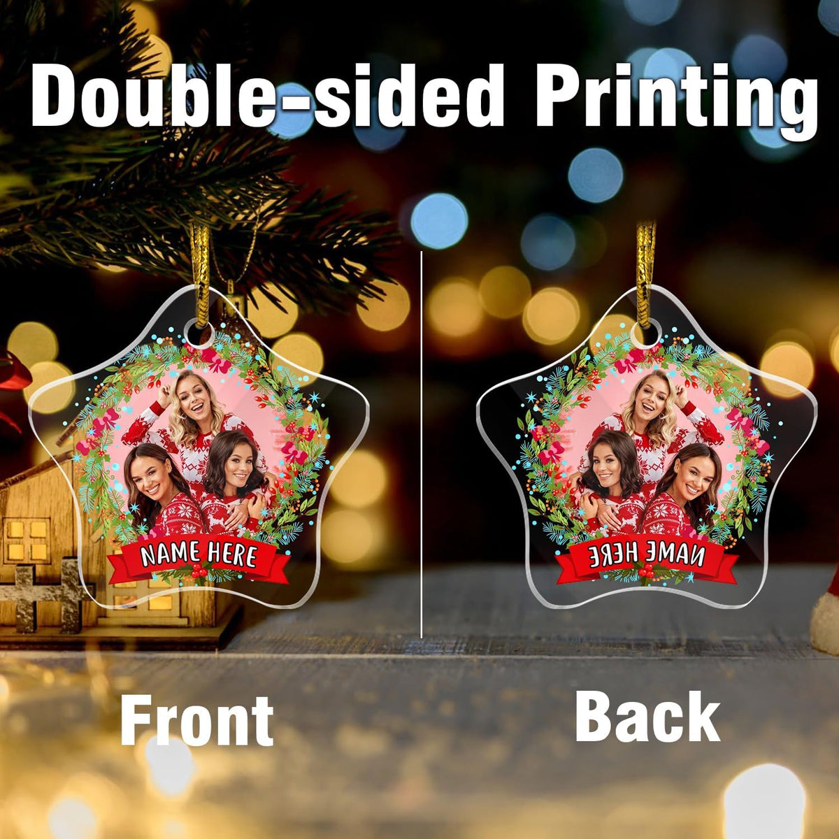 Personalized Christmas Ornaments, Crystal Custom Hanging Ornaments, Decorative Photo Hanging Glass
