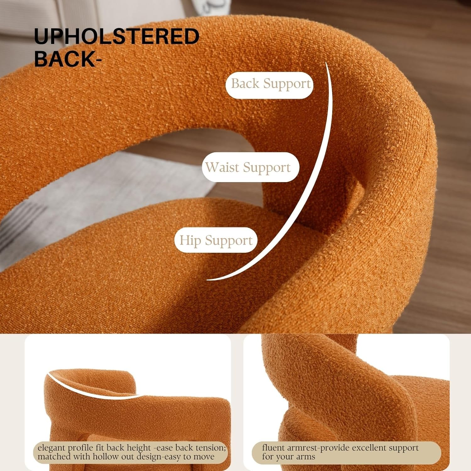 Orange Sherpa Dining Chairs Set of 2, Modern Barrel Dining Room Chairs Upholstered Faux Fur Accent