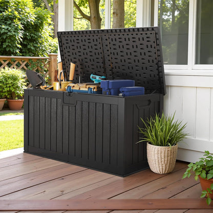 Devoko 240 Gallon Double-Wall Deck Box with Divider, Side Handles, Resin Outdoor Large Storage Box