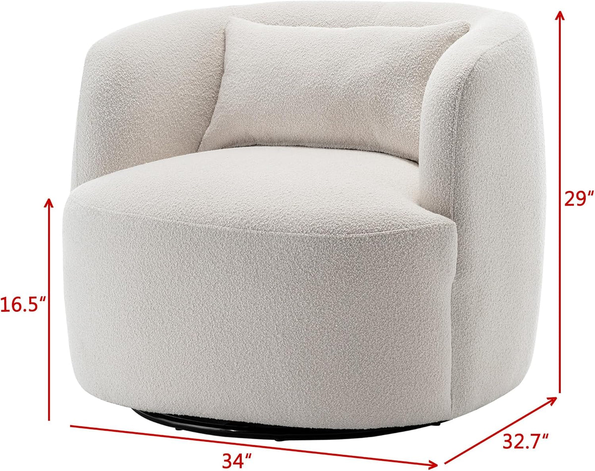 KINWELL 34" Wide Boucle Swivel Barrel Chairs Set of 2, No Assembly Round Upholstered Armchairs
