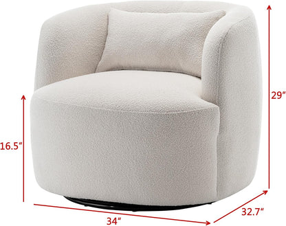 KINWELL 34" Wide Boucle Swivel Barrel Chairs Set of 2, No Assembly Round Upholstered Armchairs