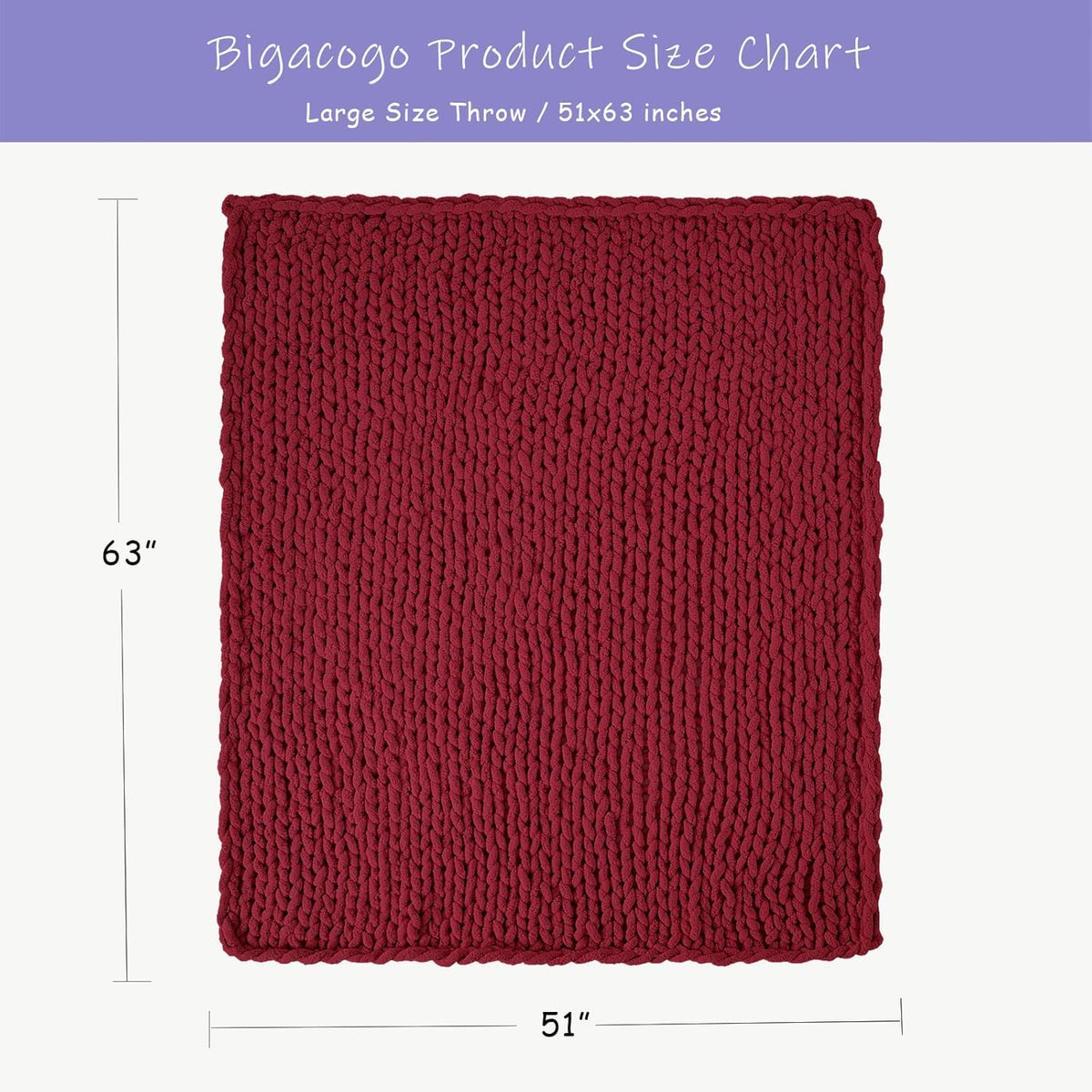 Bigacogo Chunky Knit Throw Blanket for Couch, 51x63 inches, 100% Hand Knitted with Thick Jumbo