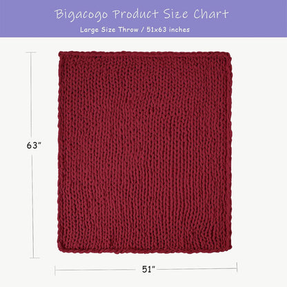 Bigacogo Chunky Knit Throw Blanket for Couch, 51x63 inches, 100% Hand Knitted with Thick Jumbo