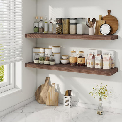 Fun Memories 40" Rustic Wood Floating Shelves with Invisible Brackets for Storage & Decor, Deep