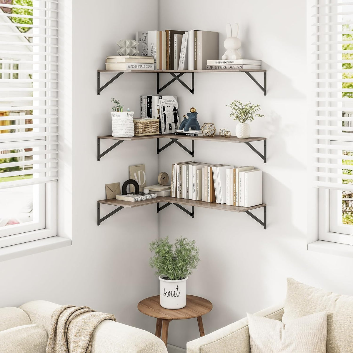 Heimlove 24" W x 12" D Wall Shelves for Books, 12 Inch Deep Floating Shelves Set of 3, Wide