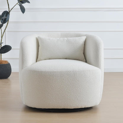 KINWELL 34" Wide Sherpa Swivel Barrel Chair, No Assembly Round Boucle Upholstered Accent Chair