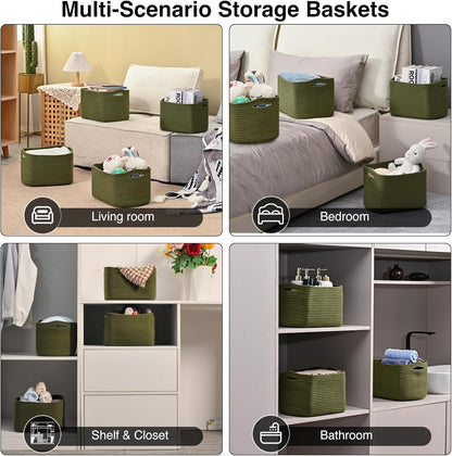 Storage Basket for Shelves, Small Baskets for Organizing, Woven Cotton Rope Baskets for Storage