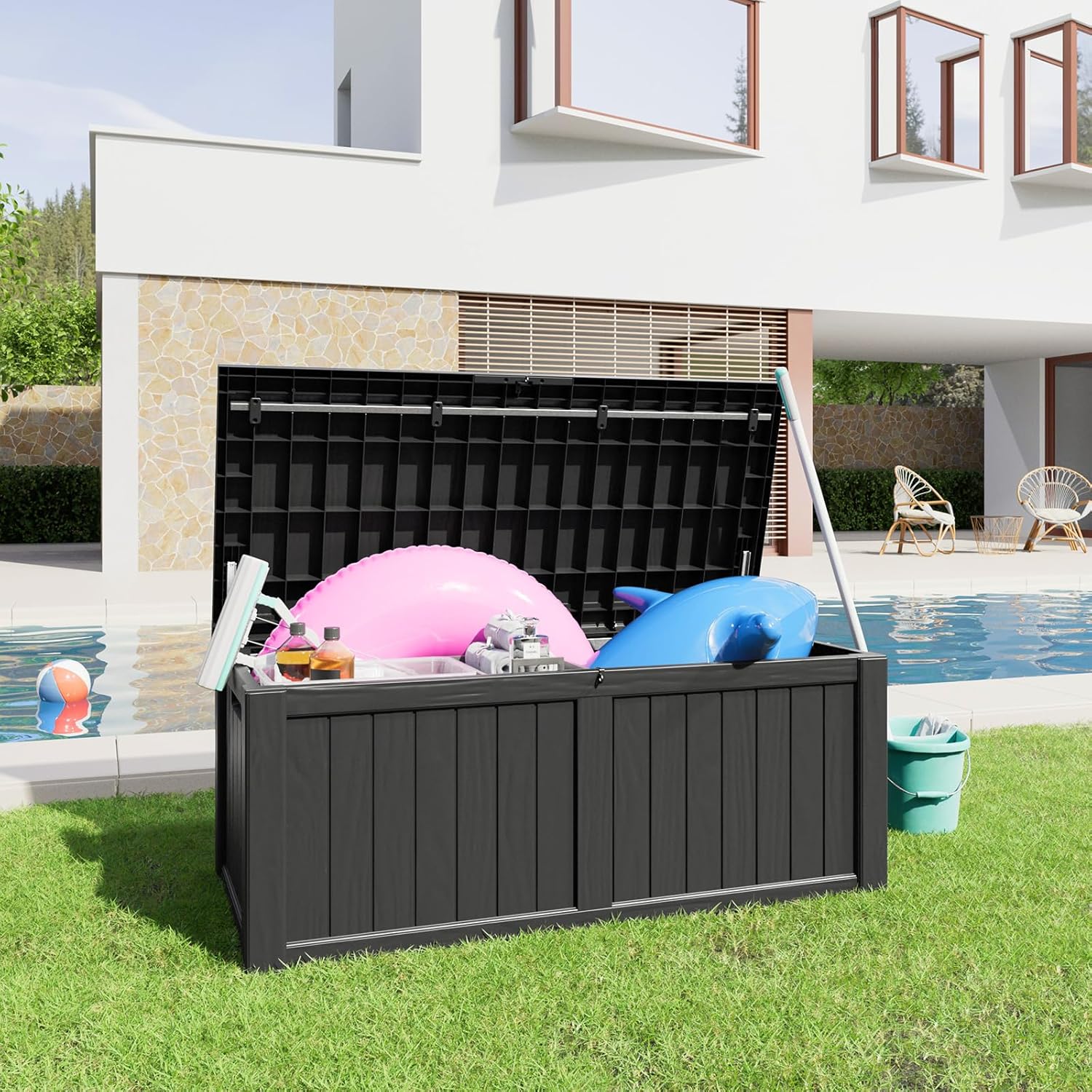 120 Gallon Resin Deck Box, Lockable Patio Outdoor Storage Box for Furniture, Garden Tools and Tools