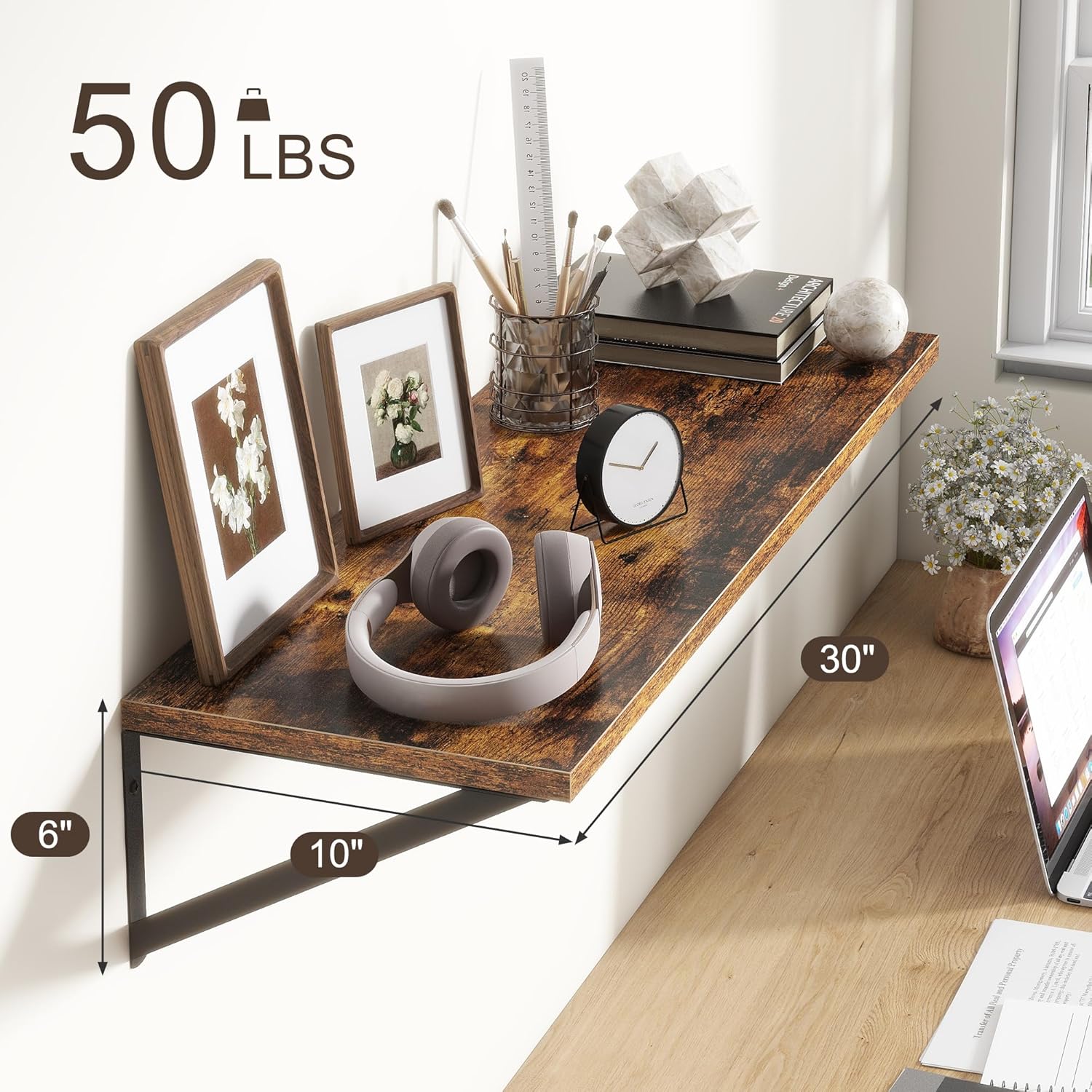 10 Inch Deep Floating Shelves, Floating Shelves 30 Inch Long, Rustic Wood Wall Shelves 30"W x 10"D