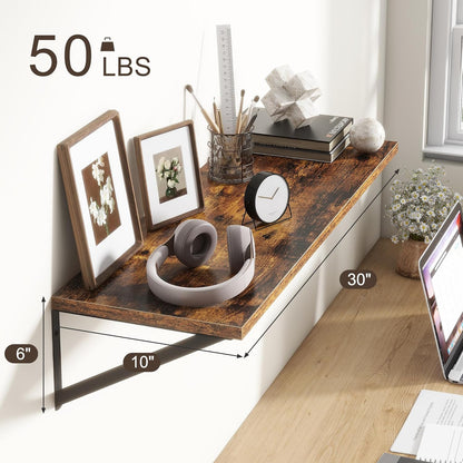 10 Inch Deep Floating Shelves, Floating Shelves 30 Inch Long, Rustic Wood Wall Shelves 30"W x 10"D