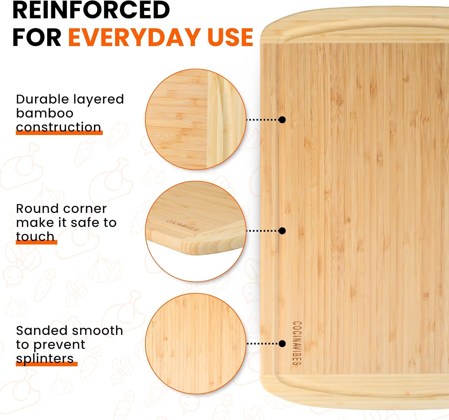 Bamboo Cutting Board Set – Charcuterie & Chopping Boards for Kitchen, Large & Small Sizes, Safe