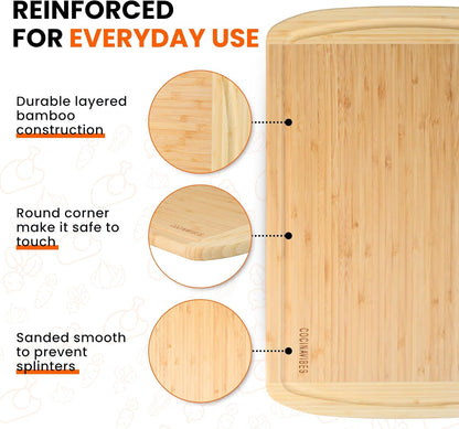 Bamboo Cutting Board Set – Charcuterie & Chopping Boards for Kitchen, Large & Small Sizes, Safe