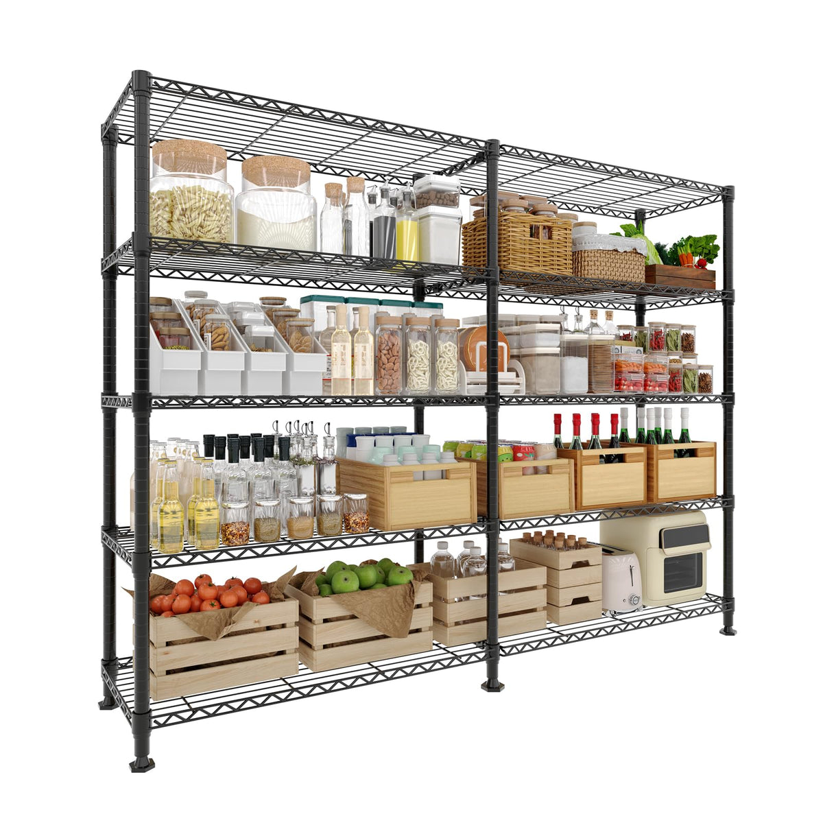 MilleLoom 5-Tier Metal Storage Shelves, 60" Wide Wire Shelving Unit, 1325LBS Load Heavy Duty
