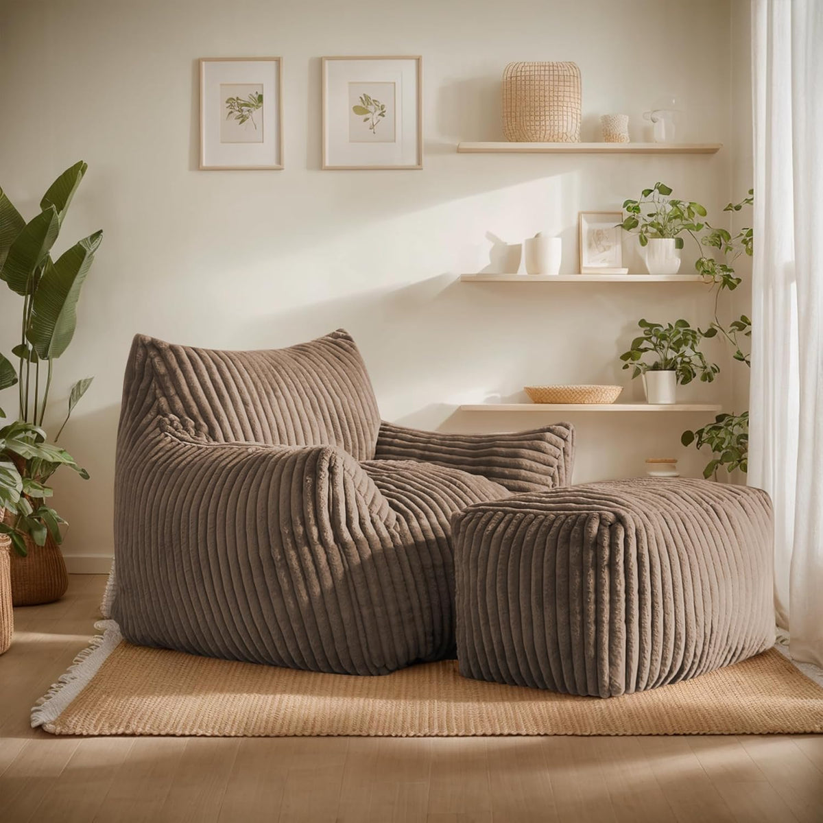 Giant Bean Bag Chairs for Adults, Oversized Chaise Lounge Chair Indoor with Memory Foam - Plush