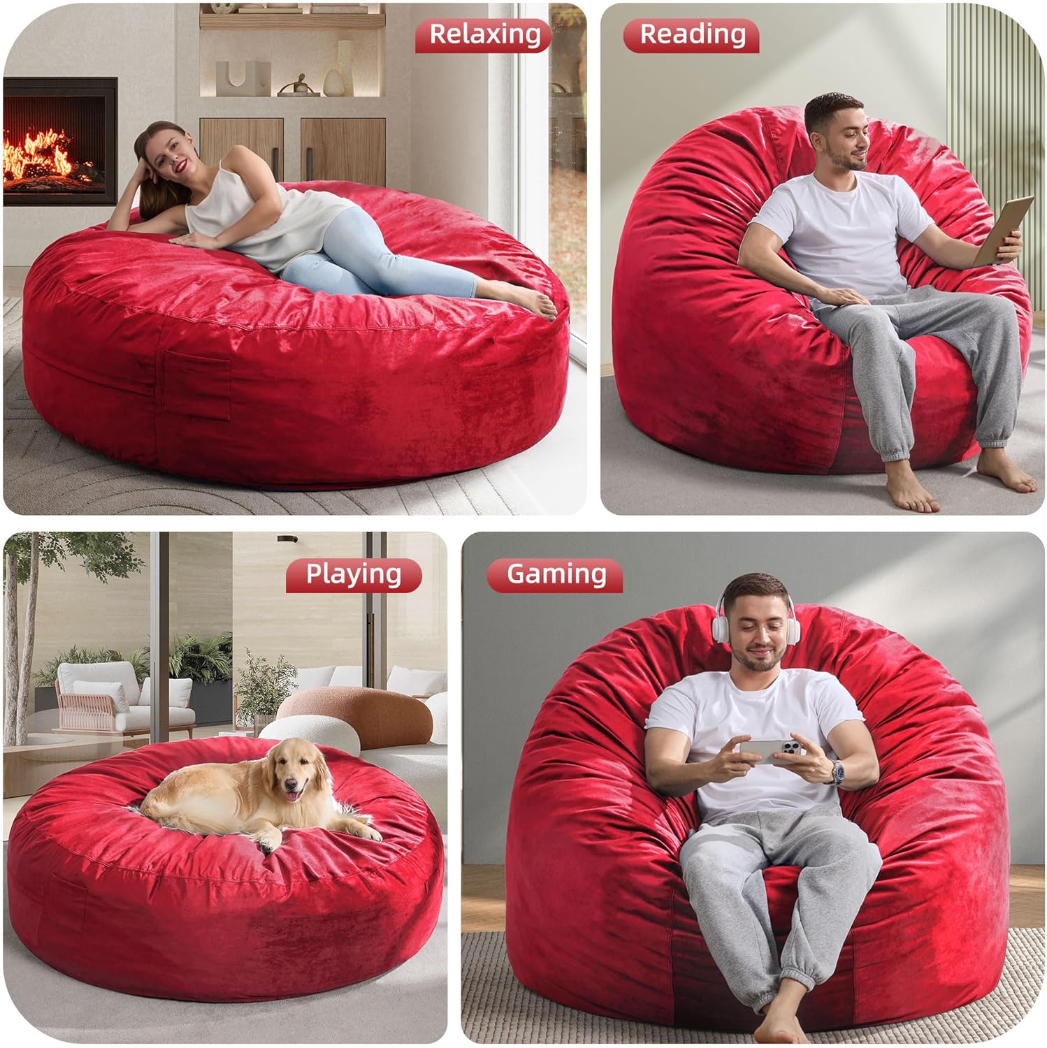 Hobestluk 6FT Bean Bag Chair Bean Bag Chairs for Adults Giant Bean Chairs with Velvet Cover, Memory